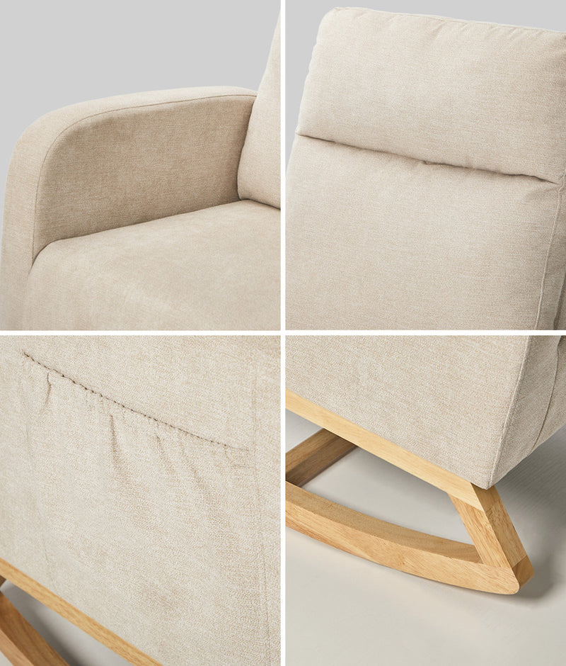 Oikiture Rocking Armchair Linen Fabric Lounge Chair Accent Chair Beige