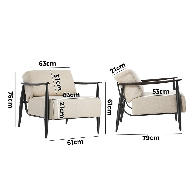 Oikiture Wooden Armchair Lounge Sofa Fabric Accent Armchairs Beige
