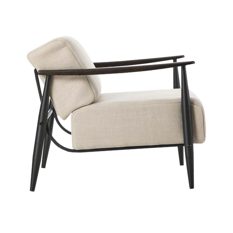 Oikiture Wooden Armchair Lounge Sofa Fabric Accent Armchairs Beige