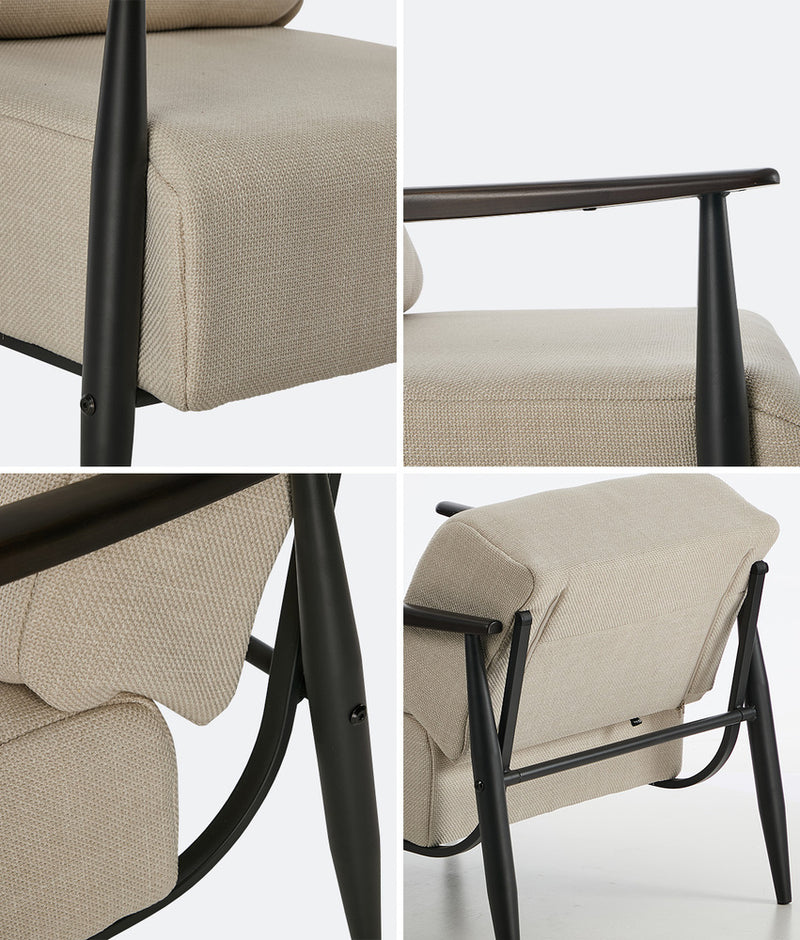 Oikiture Wooden Armchair Lounge Sofa Fabric Accent Armchairs Beige