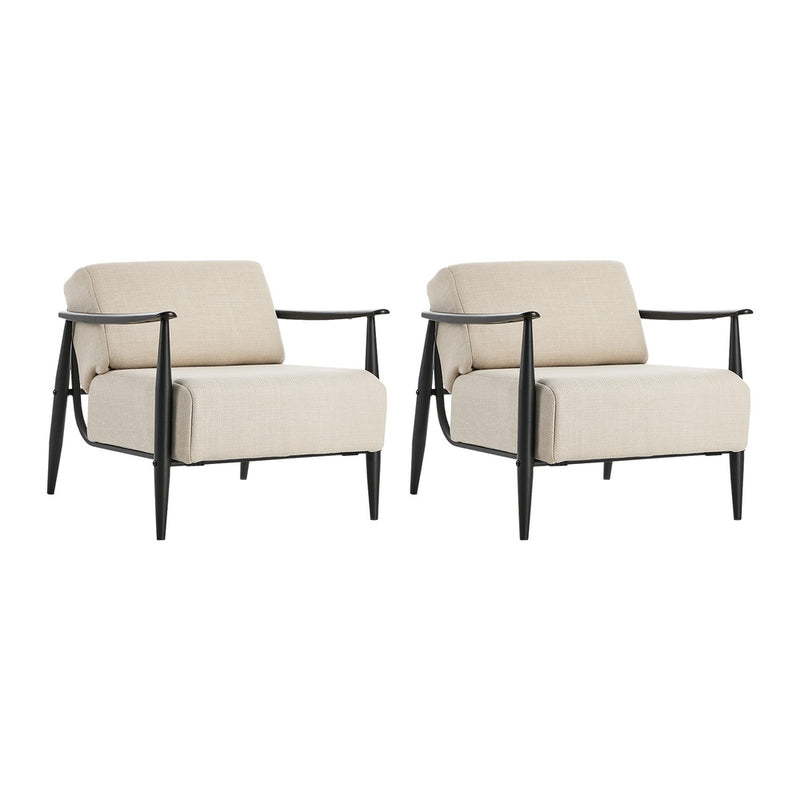 Oikiture 2x Wooden Armchair Sofa Chair Fabric Accent Armchairs Beige