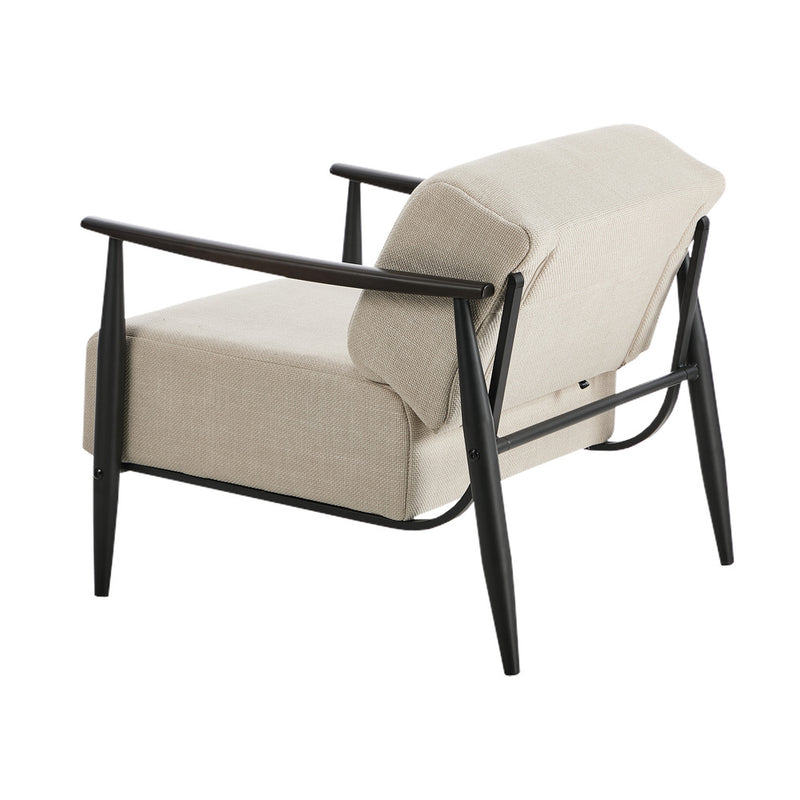 Oikiture 2x Wooden Armchair Sofa Chair Fabric Accent Armchairs Beige