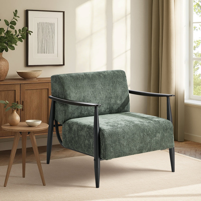 Oikiture Wooden Fabric Accent Lounge Armchair Green