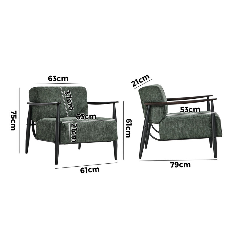 Oikiture Wooden Fabric Accent Lounge Armchair Green