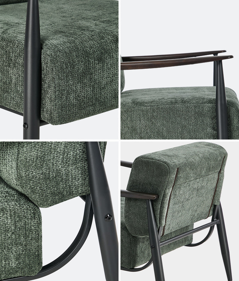 Oikiture Wooden Fabric Accent Lounge Armchair Green