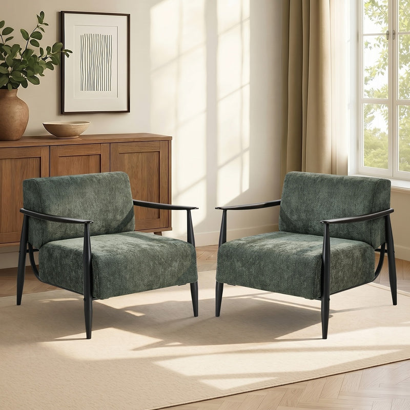 Oikiture 2x Wooden Fabric Accent Lounge Armchair Green