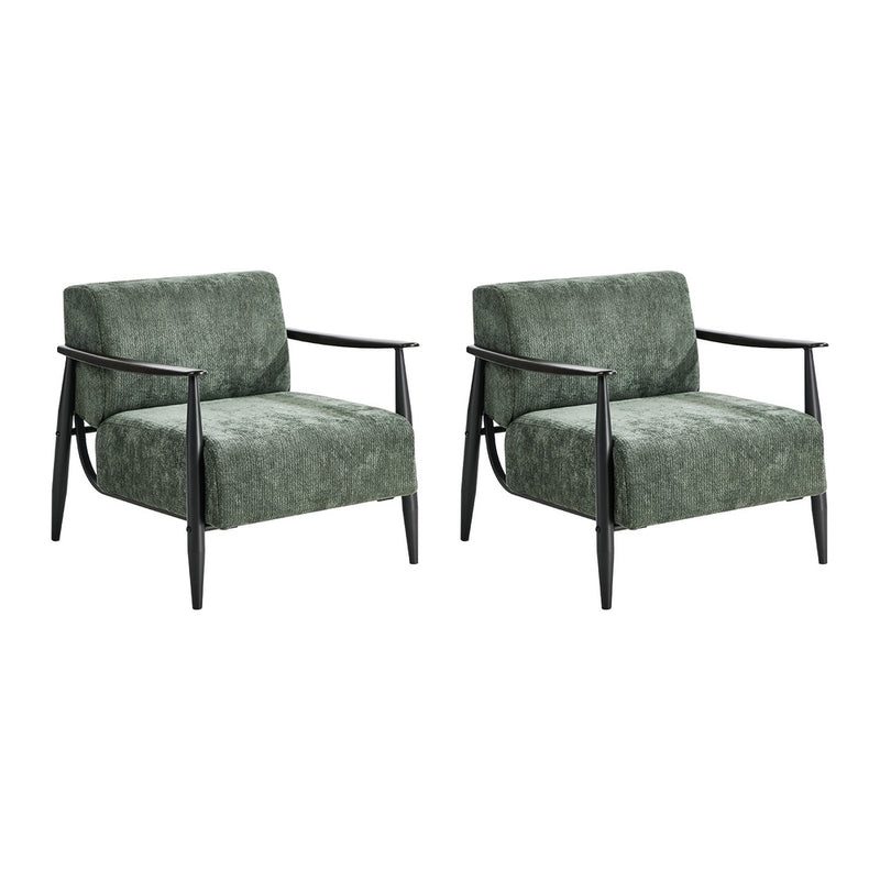 Oikiture 2x Wooden Fabric Accent Lounge Armchair Green