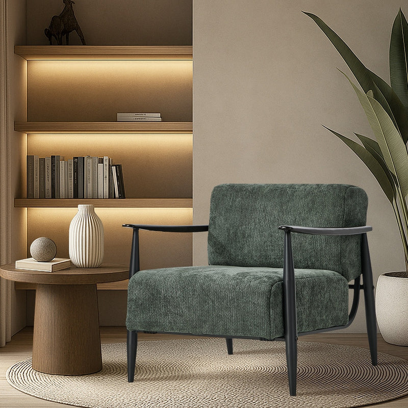 Oikiture 2x Wooden Fabric Accent Lounge Armchair Green