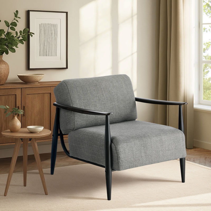 Oikiture Wooden Armchair Lounge Sofa Fabric Accent Armchairs Grey