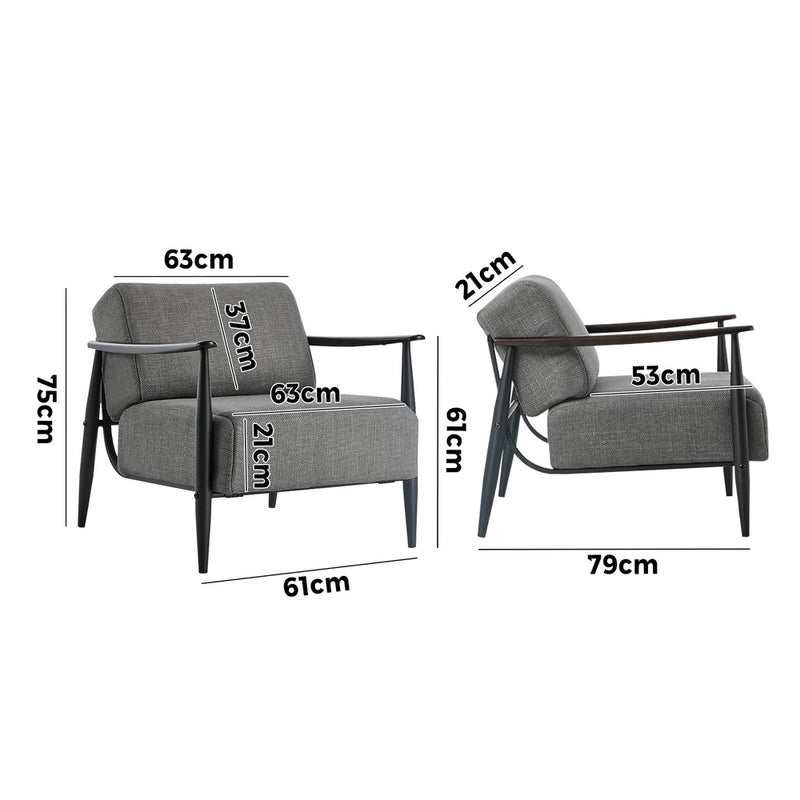 Oikiture Wooden Armchair Lounge Sofa Fabric Accent Armchairs Grey