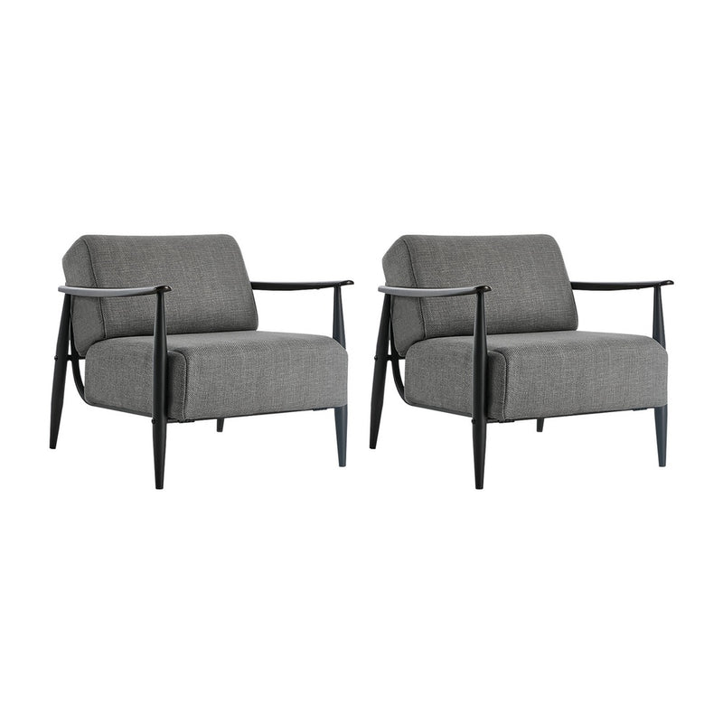 Oikiture 2x Wooden Armchair Sofa Chair Fabric Accent Armchairs Grey