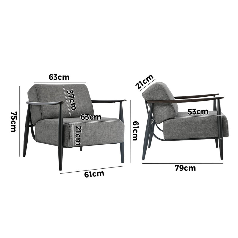 Oikiture 2x Wooden Armchair Sofa Chair Fabric Accent Armchairs Grey
