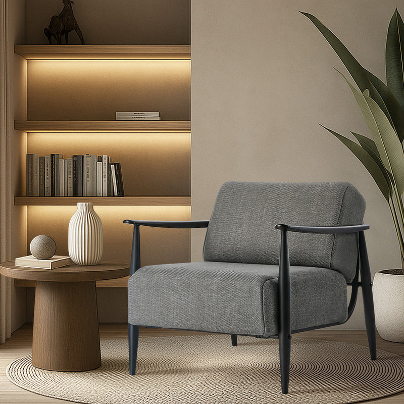 Oikiture 2x Wooden Armchair Sofa Chair Fabric Accent Armchairs Grey