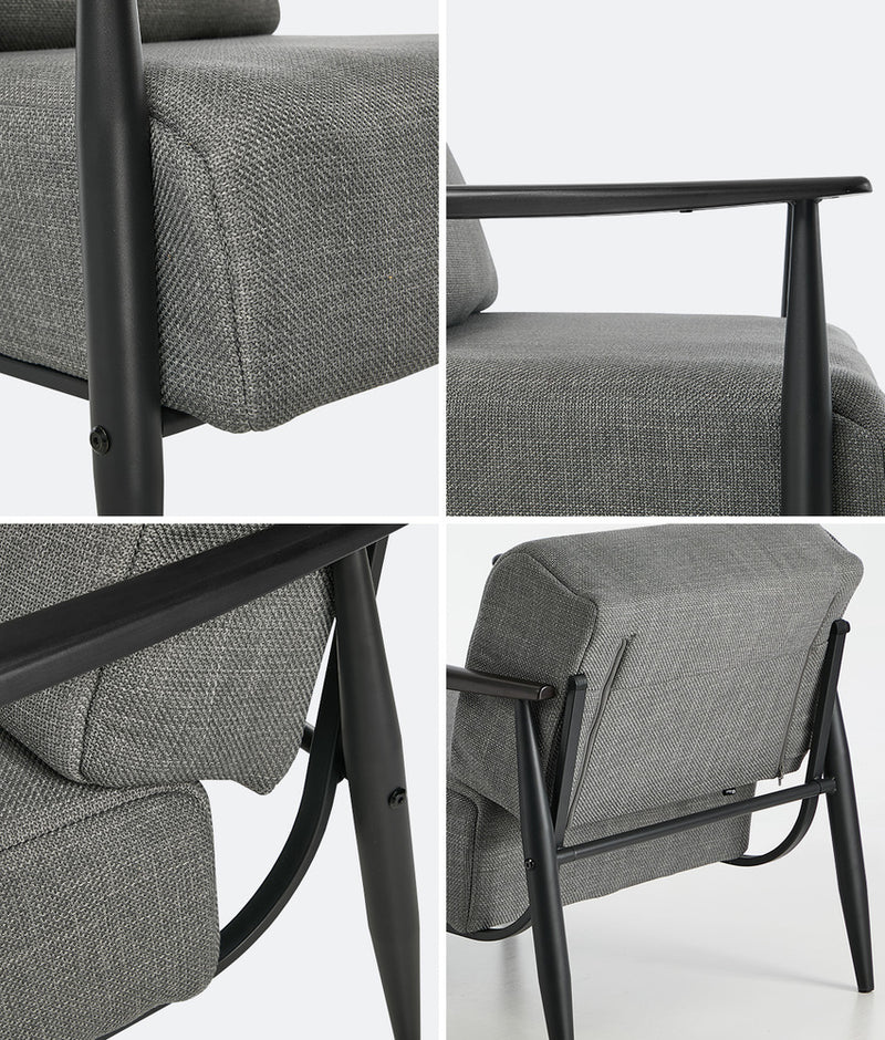 Oikiture 2x Wooden Armchair Sofa Chair Fabric Accent Armchairs Grey