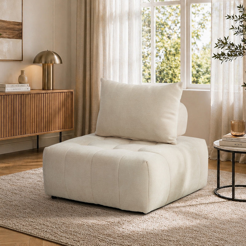 Oikiture Chenille Modular Sofa Floor w/Pillow TOFU Armless Beige