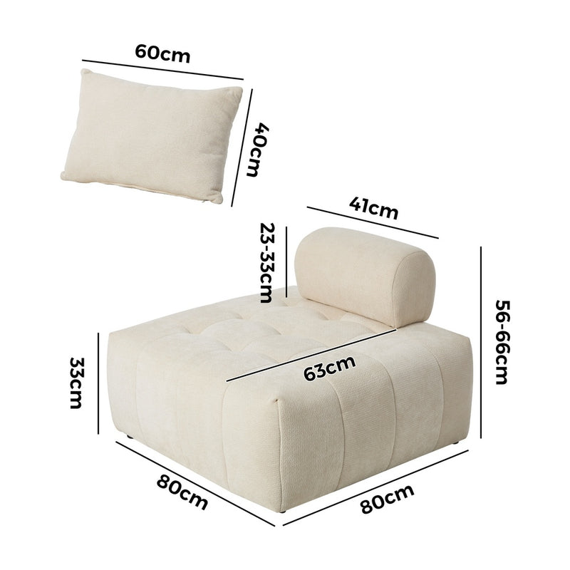 Oikiture Chenille Modular Sofa Floor w/Pillow TOFU Armless Beige