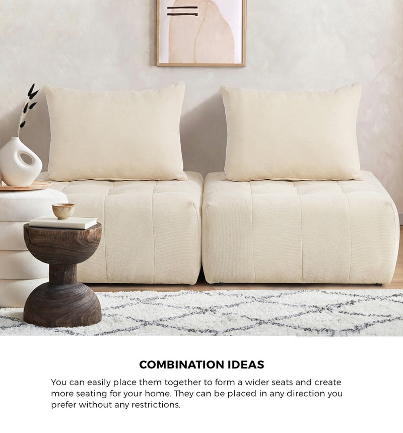 Oikiture Chenille Modular Sofa Floor w/Pillow TOFU Armless Beige