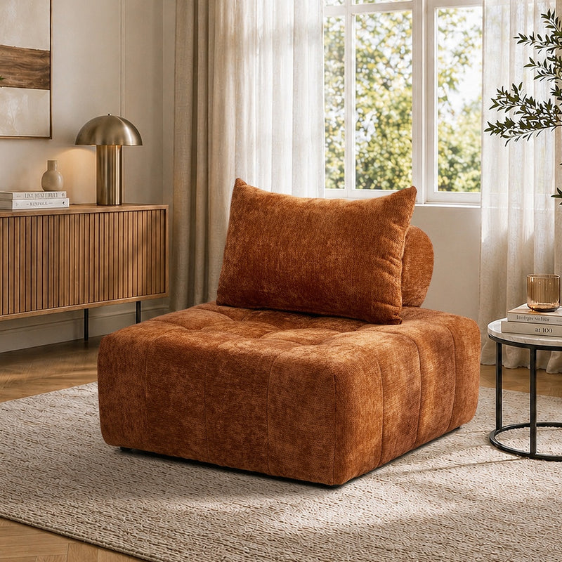 Oikiture Chenille Modular Sofa Floor w/Pillow TOFU Armless Brown