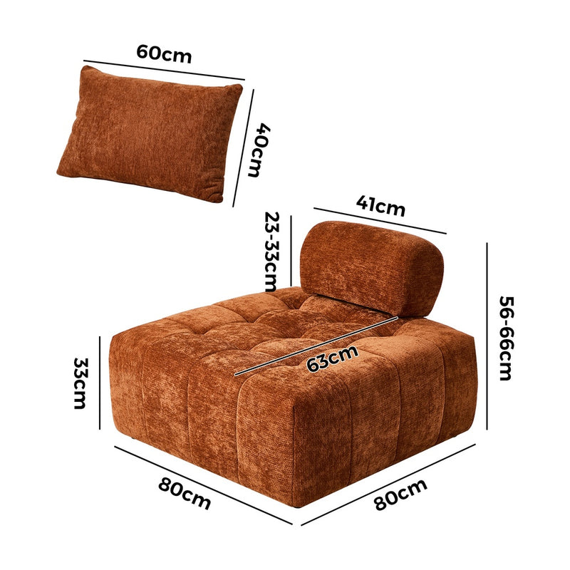 Oikiture Chenille Modular Sofa Floor w/Pillow TOFU Armless Brown