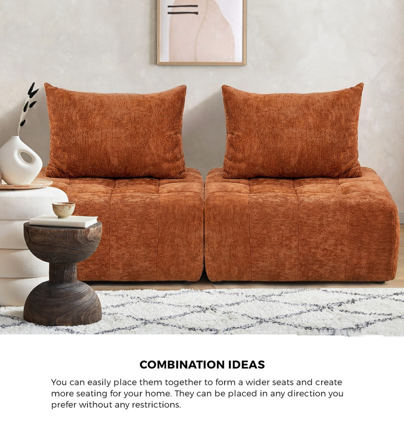 Oikiture Chenille Modular Sofa Floor w/Pillow TOFU Armless Brown