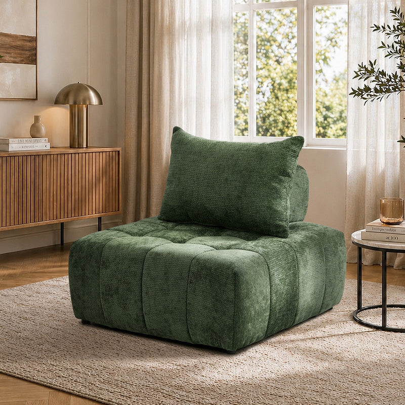 Oikiture Chenille Modular Sofa Lounge w/Pillow TOFU Armless Green