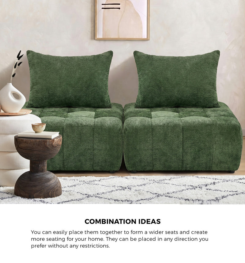 Oikiture Chenille Modular Sofa Lounge w/Pillow TOFU Armless Green
