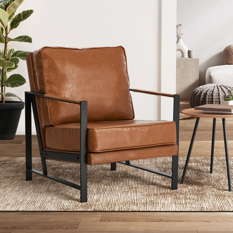 Oikiture Lounge Armchair Sofa Chair Faux Leather Accent Armchairs