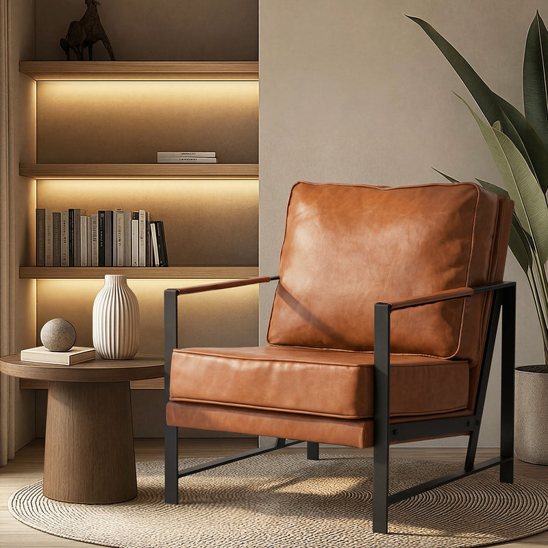 Oikiture Lounge Armchair Sofa Chair Faux Leather Accent Armchairs