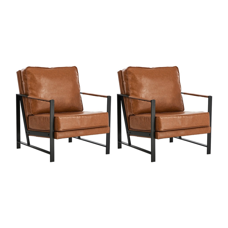 Oikiture 2x Lounge Armchair Sofa Chair Faux Leather Accent Armchairs