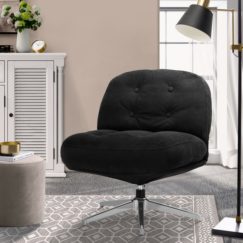 Oikiture Armchair Swivel Lounge Chair Padded Polyester Black