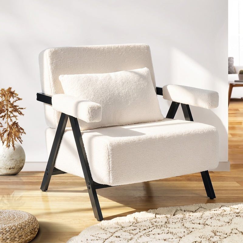 Oikiture Compressed Armchair Sherpa Lounge Accent Sofa with Cushion