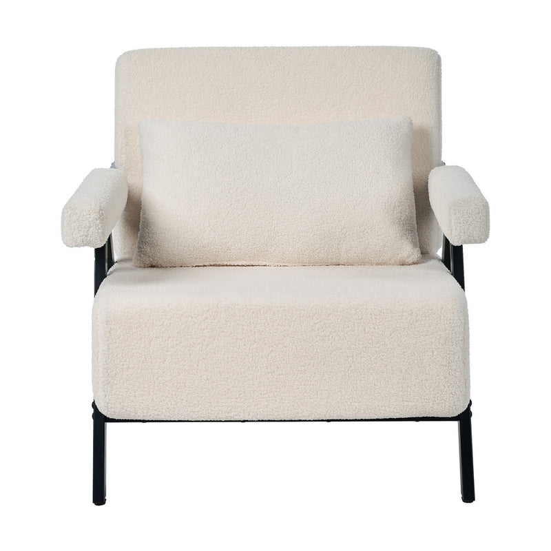 Oikiture Compressed Armchair Sherpa Lounge Accent Sofa with Cushion