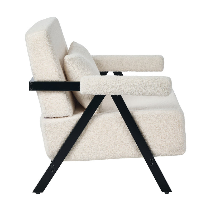 Oikiture Compressed Armchair Sherpa Lounge Accent Sofa with Cushion