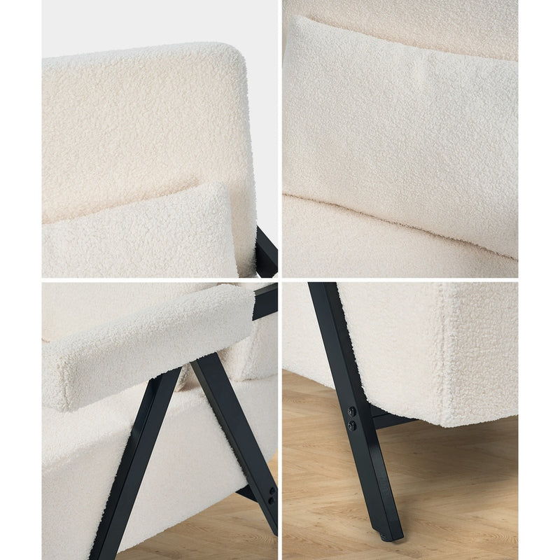 Oikiture Compressed Armchair Sherpa Lounge Accent Sofa with Cushion
