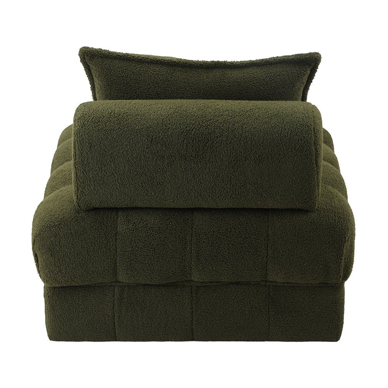 Oikiture 2 Seater Boucle Modular Sofa Armless TOFU Back Green