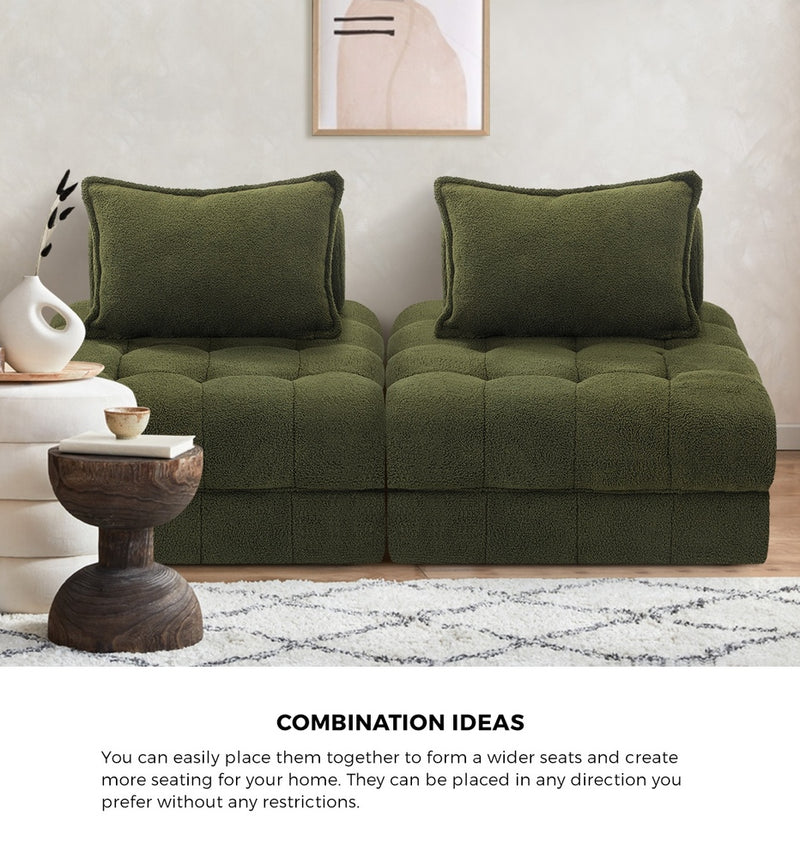 Oikiture 2 Seater Boucle Modular Sofa Armless TOFU Back Green