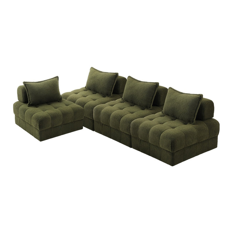 Oikiture 4 Seater Boucle Modular Sofa Armless TOFU Back Green