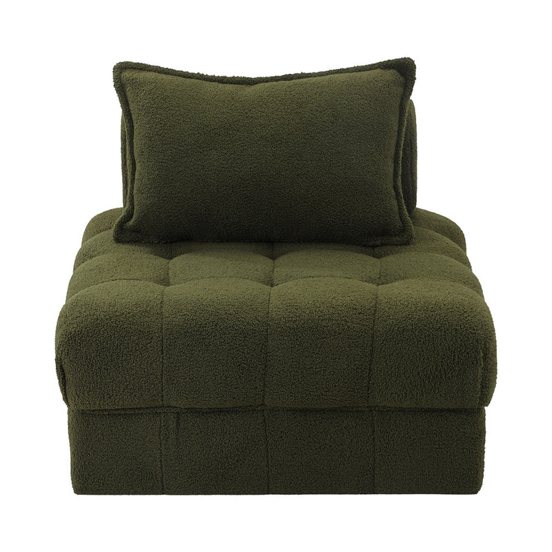 Oikiture 4 Seater Boucle Modular Sofa Armless TOFU Back Green