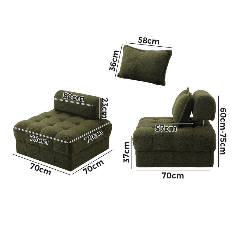 Oikiture 4 Seater Boucle Modular Sofa Armless TOFU Back Green