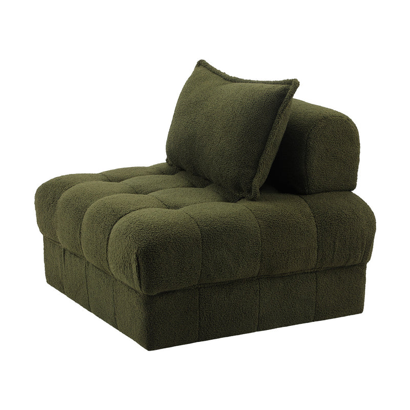 Oikiture 4 Seater Boucle Modular Sofa Armless TOFU Back Green