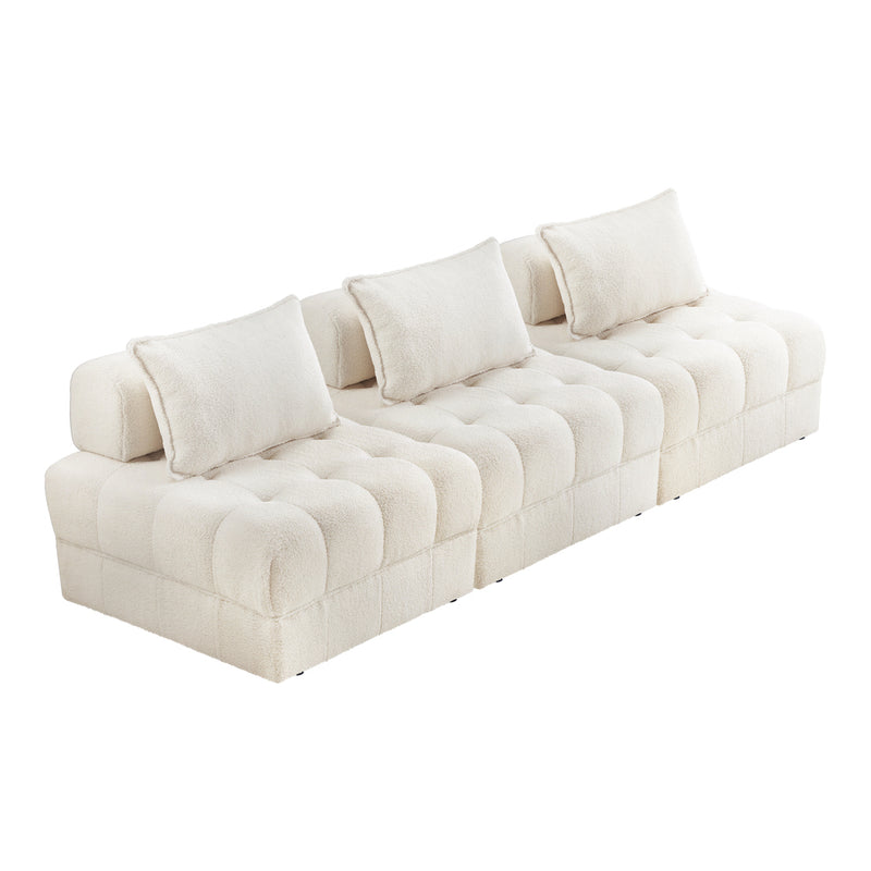 Oikiture 3 Seater Boucle Modular Sofa Lounge Chair Armless White