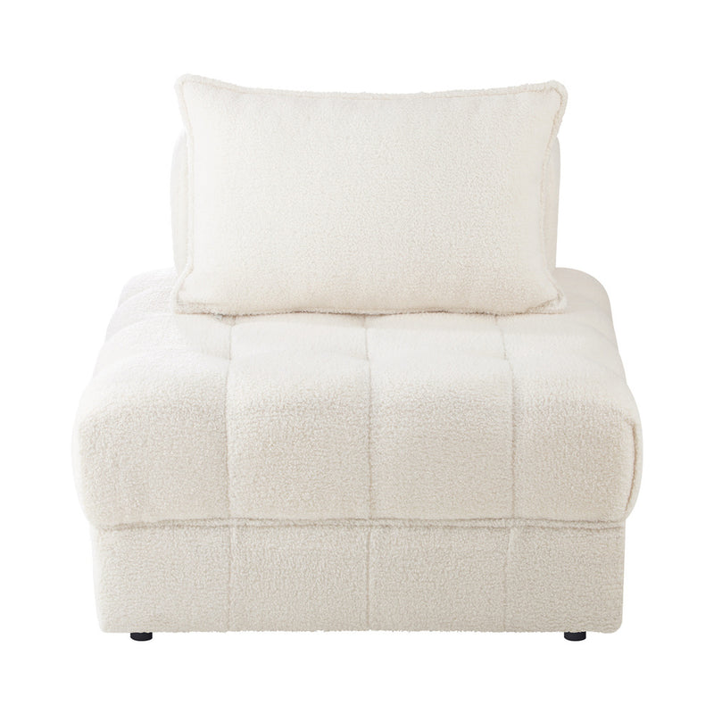 Oikiture 3 Seater Boucle Modular Sofa Lounge Chair Armless White