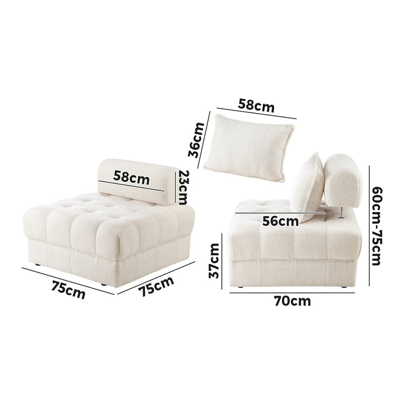 Oikiture 3 Seater Boucle Modular Sofa Lounge Chair Armless White
