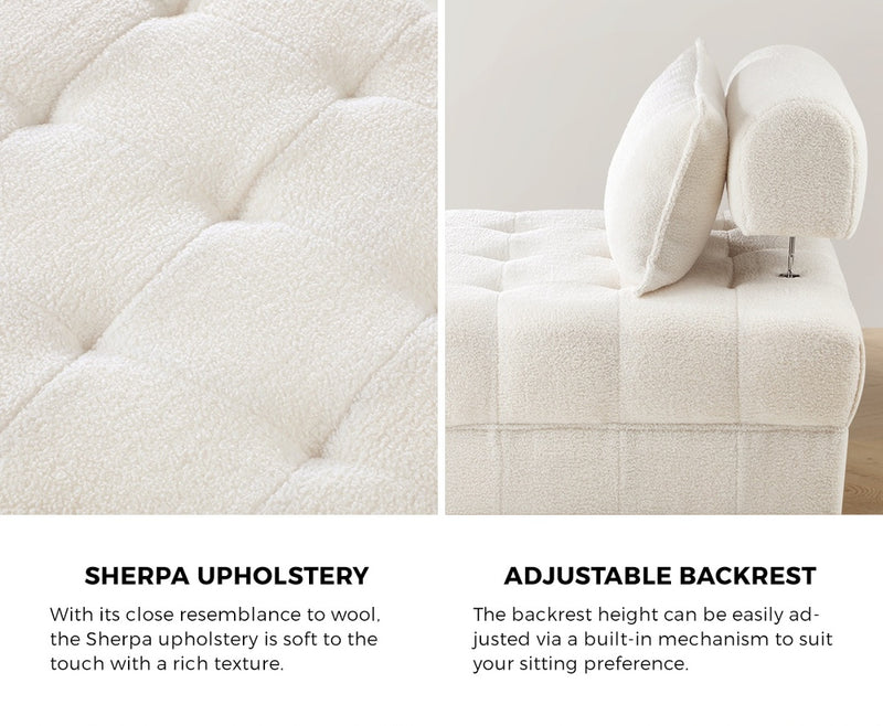 Oikiture 3 Seater Boucle Modular Sofa Lounge Chair Armless White