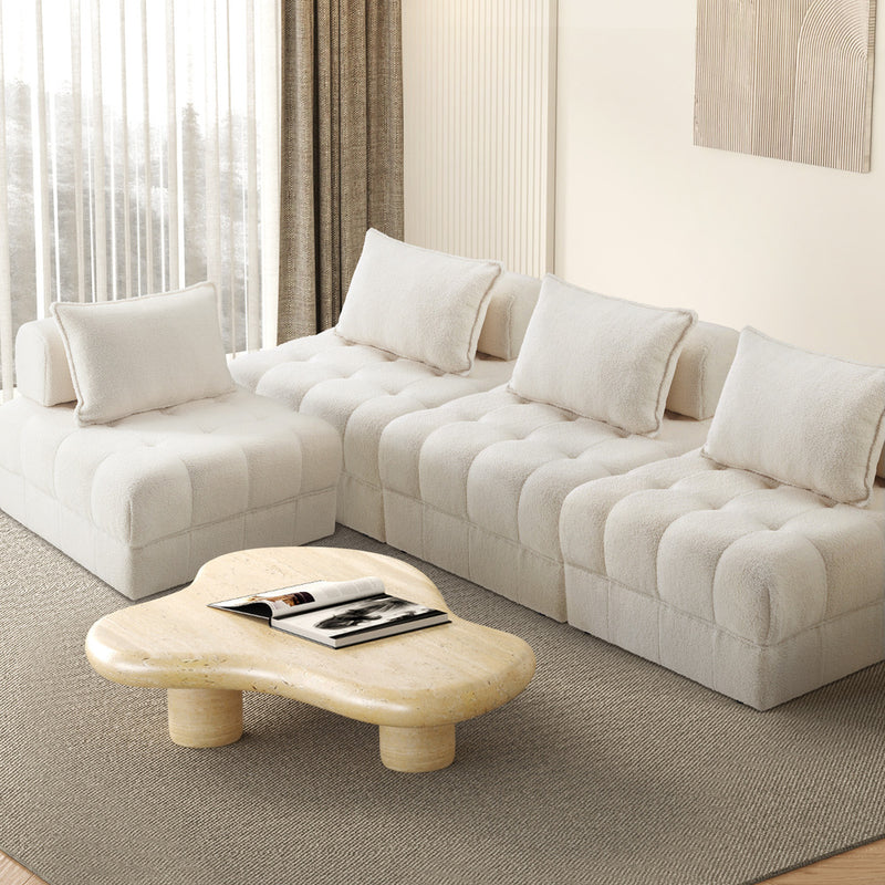 Oikiture 4 Seater Boucle Modular Sofa Lounge Chair Armless White