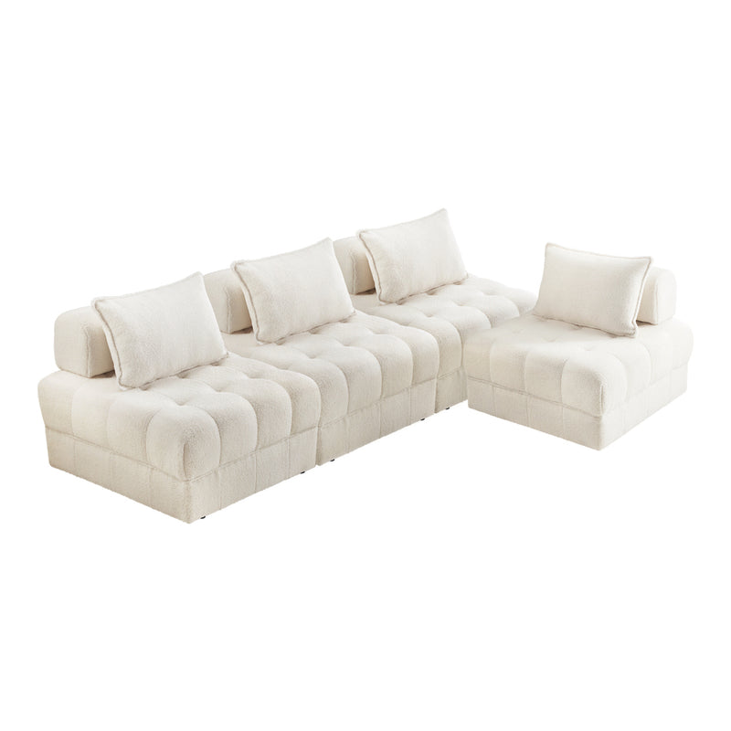 Oikiture 4 Seater Boucle Modular Sofa Lounge Chair Armless White