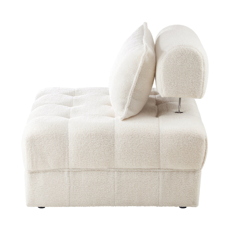 Oikiture 4 Seater Boucle Modular Sofa Lounge Chair Armless White