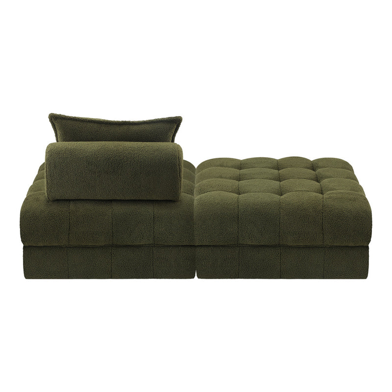 Oikiture 2 Seater Boucle Modular Sofa & Ottoman Set Green