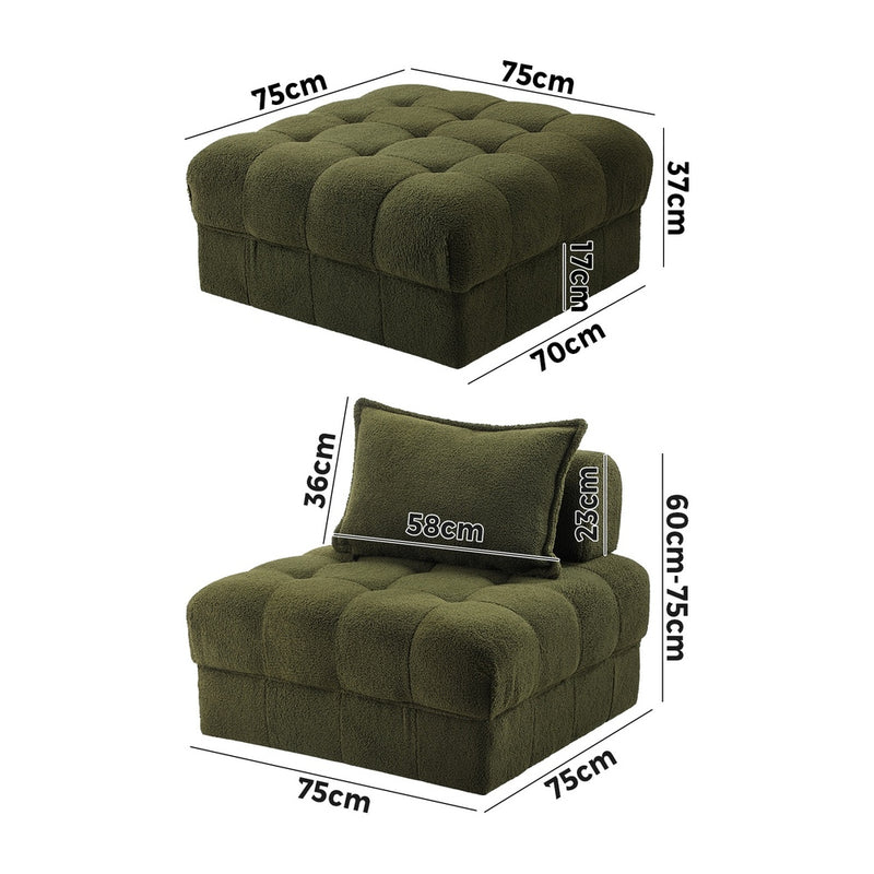 Oikiture 5 Seater Boucle Modular Sofa & Ottoman Set Green