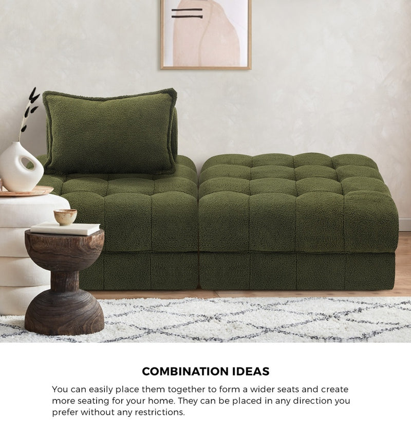 Oikiture 5 Seater Boucle Modular Sofa & Ottoman Set Green